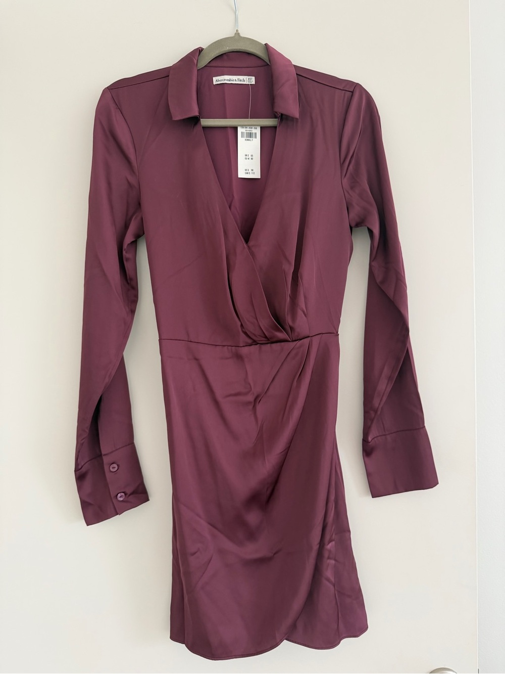 Abercrombie & Fitch Burgundy Satin-Look Wrap Mini Dress